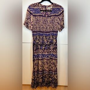 Coldwater Creek Smocked Stretch Short Sleeve Boho Maxi Dress Size 12